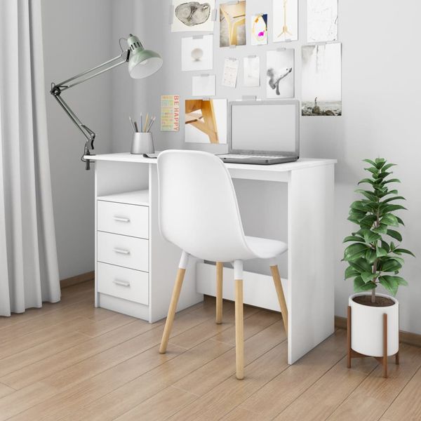 vidaXL Stôl so zásuvkami biely 110x50x76 cm drevotrieska