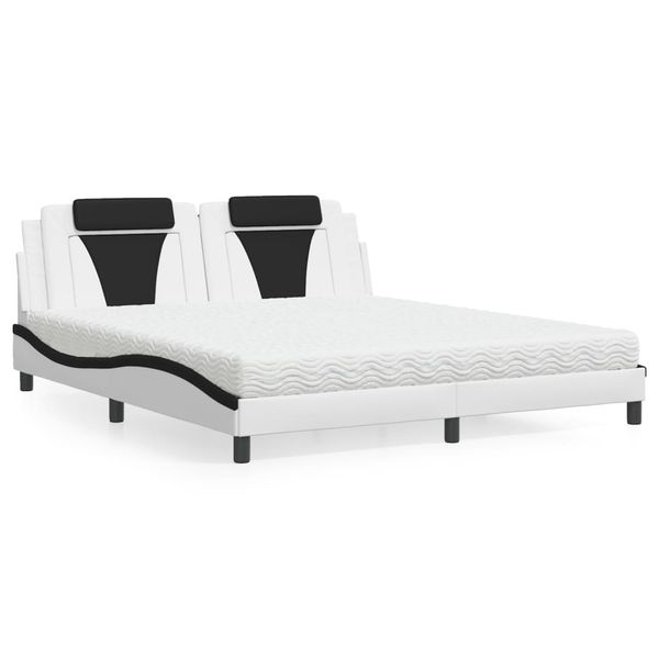 vidaXL Posteľ Viana s matracom bielo-čierna 180x200 cm umelá koža