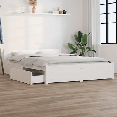 vidaXL Posteľný rám so zásuvkami biely 135x190 cm dvojlôžko