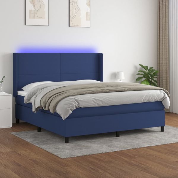 vidaXL Posteľ boxsping s matracom a LED modrá 180x200 cm látka