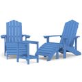 vidaXL Záhradné stoličky Adirondack s podnožkou a stolíkom HDPE modré