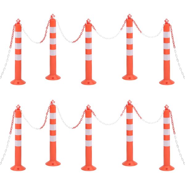 vidaXL Dopravné stĺpiky 10 ks s reťazou 75 cm PE
