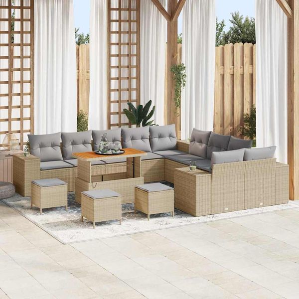 vidaXL Súprava záhradných pohoviek 14 pcs Beige a svetlo šedá