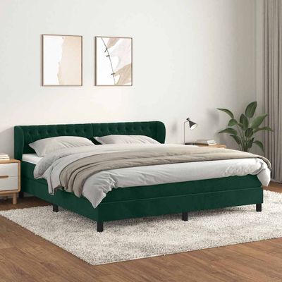 vidaXL Posteľný rám boxsping s matracom tmavozelený 160x200 cm zamat