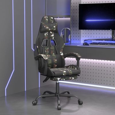 vidaXL Herná stolička s podnožkou čierna a maskovacia umelá koža