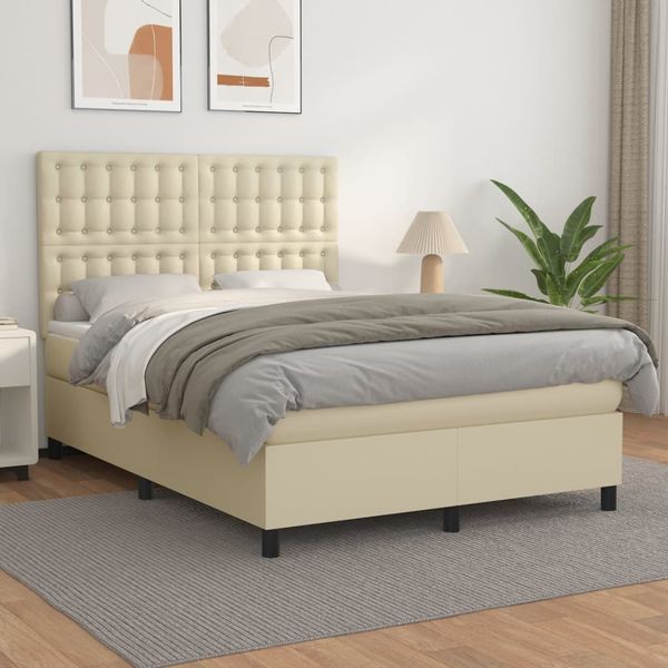 vidaXL Boxspring posteľ s matracom krémová 140x190 cm umelá koža