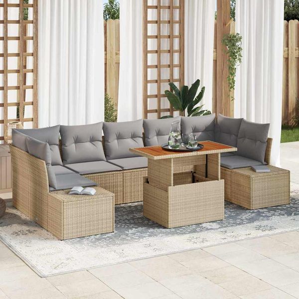 vidaXL Súprava záhradných pohoviek s úložiskom 8 pcs Béžová Poly ratan