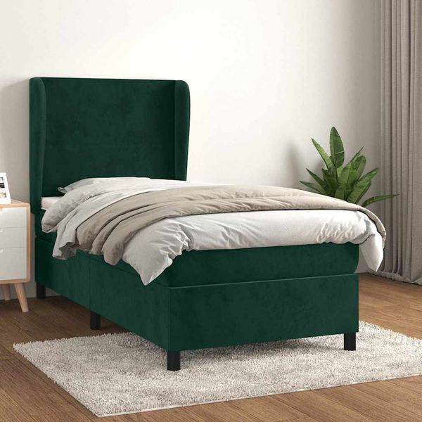 vidaXL Posteľný rám boxsping s matracom tmavozelený 80x200 cm zamat