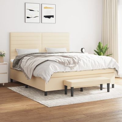 vidaXL Posteľný rám boxspring s matracom krémový 160x200 cm látka