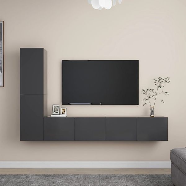 vidaXL 4-dielna súprava TV skriniek sivá drevotrieska