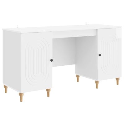 vidaXL Stôl s dverami Lesklá biela 142,5 x 50 x 75 cm Kompozitné drevo