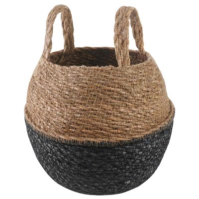 vidaXL Kvetináč s uchami Čierna Ø 22 x 20 cm 100% Morská tráva
