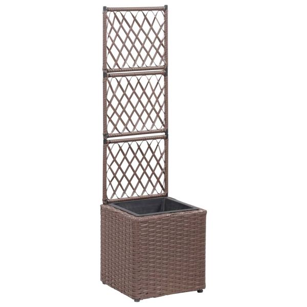 vidaXL Vyvýšený záhon+mriežka, 1 nádoba 30x30x107 cm, polyratan, hnedý