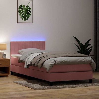 vidaXL Posteľný rám boxsping s matracom a LED ružový 90x220 cm zamat