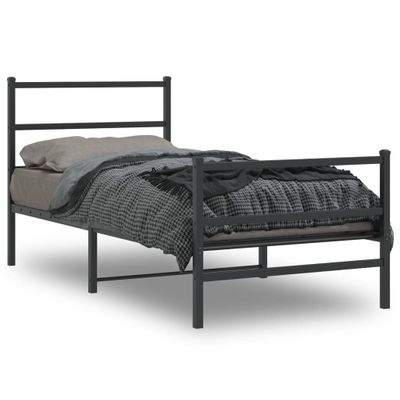 vidaXL Kovový rám postele so zadným a predným čelom čierny 90x200 cm