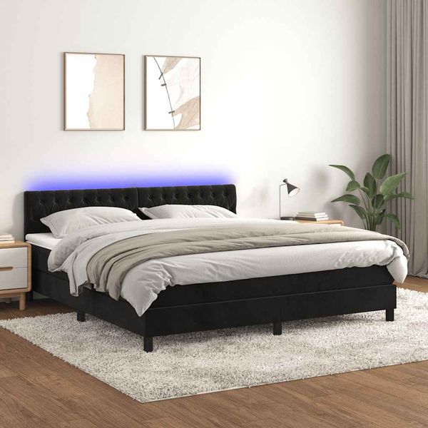 vidaXL Posteľ boxsping s matracom a LED čierna 180x200 cm zamat