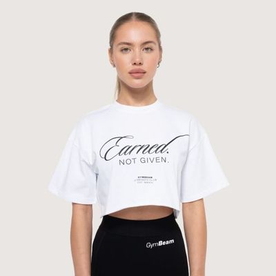 Dámske cropped tričko Earned White - GymBeam, veľkosť M