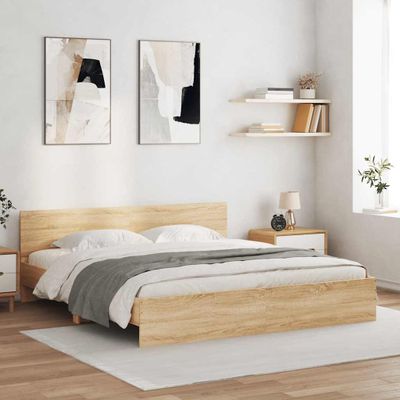 vidaXL Posteľný rám s čelom a LED dub sonoma 200x200 cm
