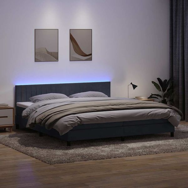 vidaXL Box Spring Posteľ s matracom a LED tmavošedá 200x210 cm Zamat