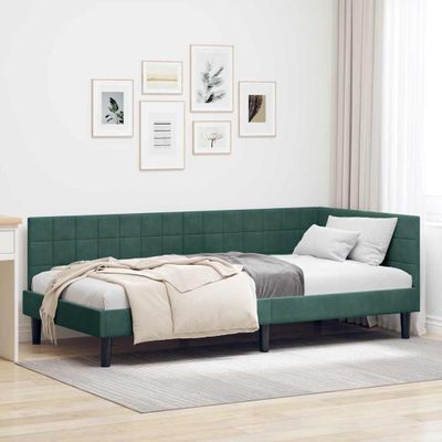 vidaXL Rohový rám postele Tmavozelená 90 cm x 190 cm Zamat