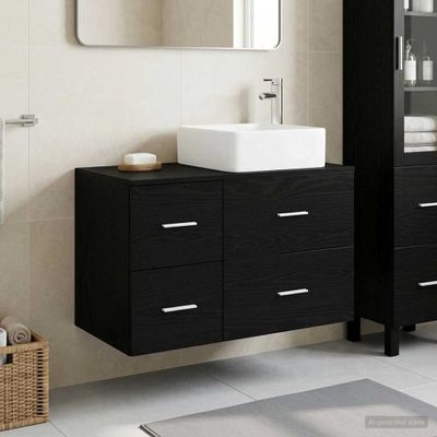 vidaXL Sada kúpeľňového nábytku 2 pcs Čierny dub Kompozitné drevo