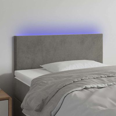 vidaXL Čelo postele s LED bledosivé 100x5x78/88 cm zamat