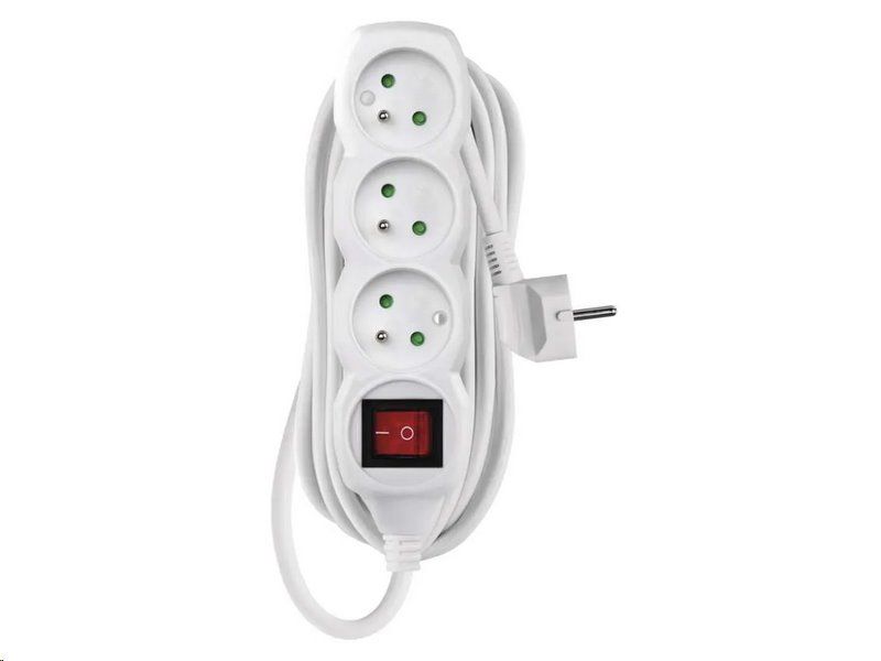 Prodlužovací kabel EMOS P1315 / 5 m / 3 zásuvky / s vypínačem / bílý / PVC / 1 mm2