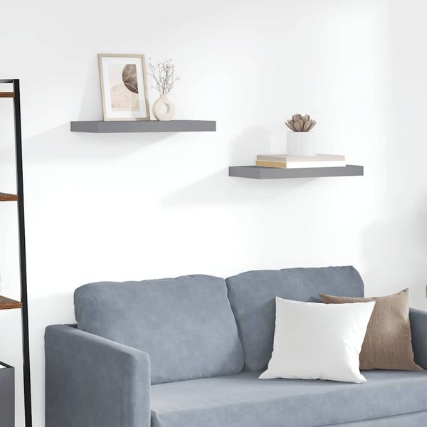 vidaXL Plávajúce nástenné police 2 ks, sivé 50x23x3,8 cm, MDF