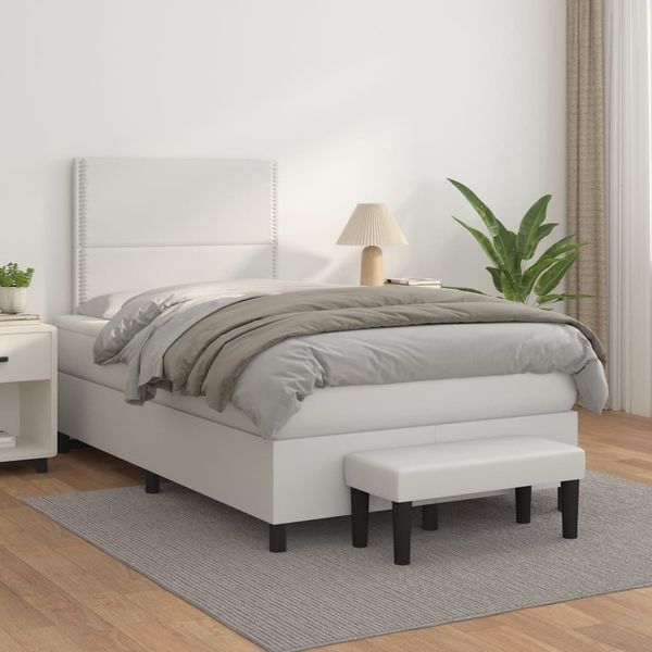 vidaXL Boxspring posteľ s matracom biela 120x200 cm umelá koža