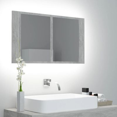 vidaXL LED kúpeľňová zrkadlová skrinka betónová sivá 80x12x45 cm akryl
