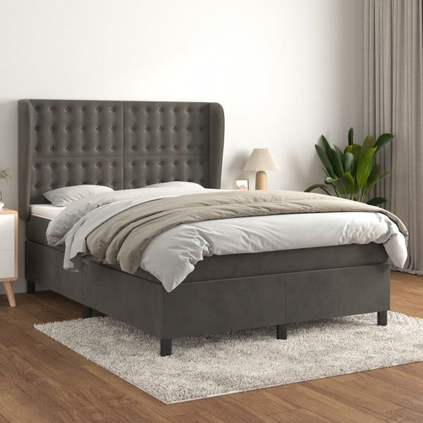 vidaXL Posteľný rám boxspring s matracom tmavosivý 140x190 cm zamat