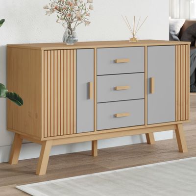 vidaXL Komoda OLDEN, sivo hnedá 114x43x73,5 cm, borovicový masív