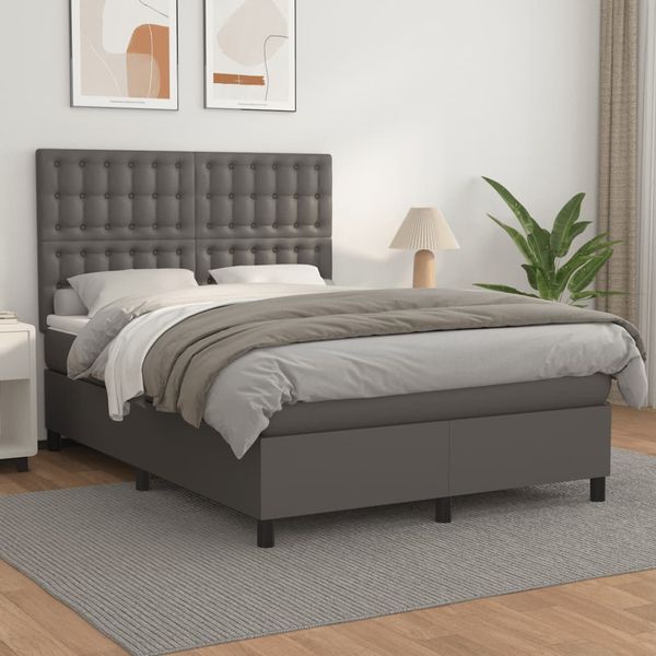 vidaXL Boxspring posteľ s matracom sivá 140x200 cm umelá koža