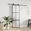 vidaXL Posuvné dvere s kovaním čierne 76x205 cm tvrdené sklo