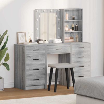 vidaXL Toaletný stolík so zásuvkou 3 pcs Sivá Kompozitné drevo