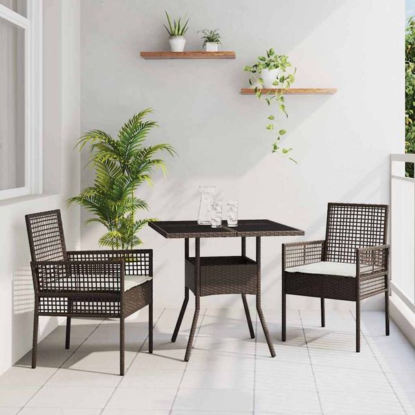 vidaXL Záhradný jedálenský set 3 pcs Hnedá polyratan