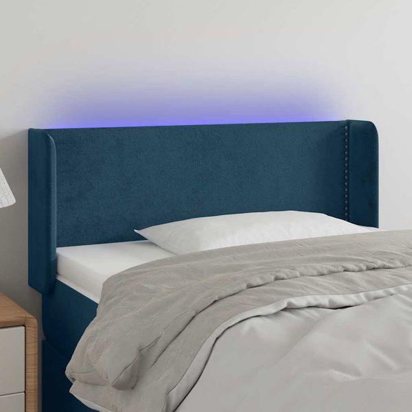 vidaXL Čelo postele s LED tmavomodré 103x16x78/88 cm zamat