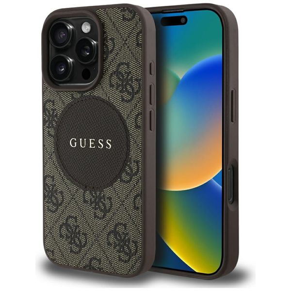 Guess HC MagSafe PU 4G Circle with Classic Logo case for iPhone 16 Pro Max Brown