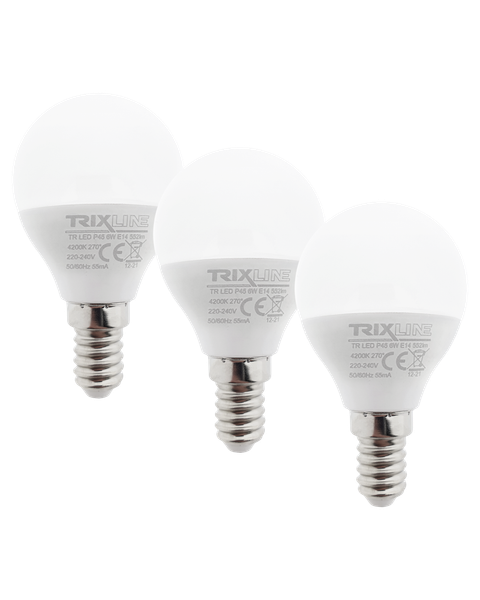 LED žiarovka Trixline 6W P45 E14 neutrálna biela 3 PACK