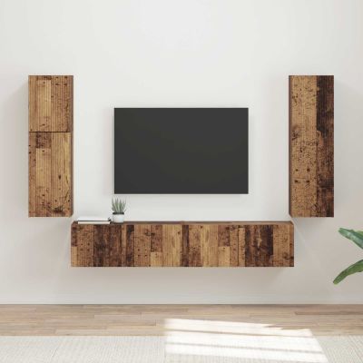 vidaXL Zostava TV skriniek Nástenný 4 pcs Staré drevo Kompozitné drevo