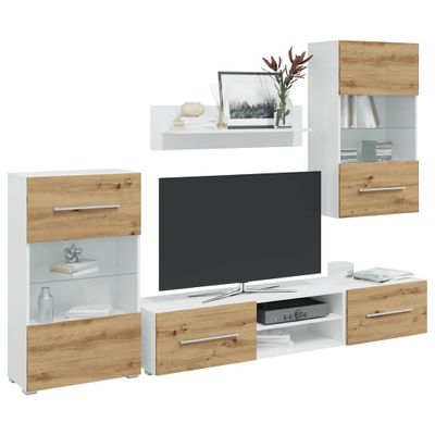 vidaXL 5-dielne TV skrinky s LED osvetlením, dubové drevo remeselníckeho spracovania