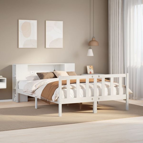 vidaXL Posteľ s knižnicou bez matraca biela 160x200cm borovicový masív