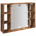 vidaXL Zrkadlová skrinka s LED staré drevo 76x15x55cm kompozitné drevo