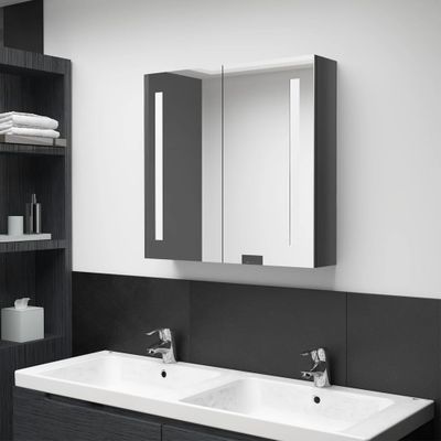 vidaXL LED kúpeľňová zrkadlová skrinka žiarivá sivá 62x14x60 cm