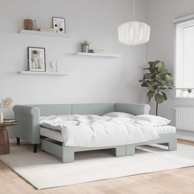 vidaXL Rozkladacia denná posteľ s matracmi bledosivá 90x190 cm zamat