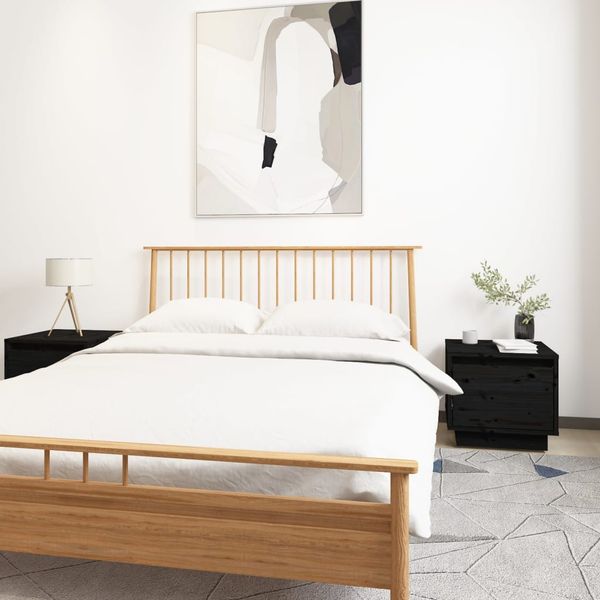vidaXL Nočné stolíky 2 ks čierne 35x34x32 cm masívne borovicové drevo