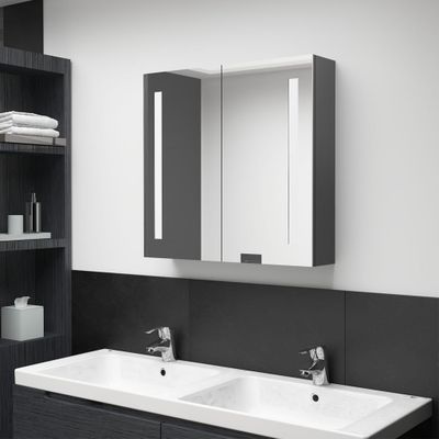 vidaXL LED kúpeľňová zrkadlová skrinka sivá 62x14x60 cm