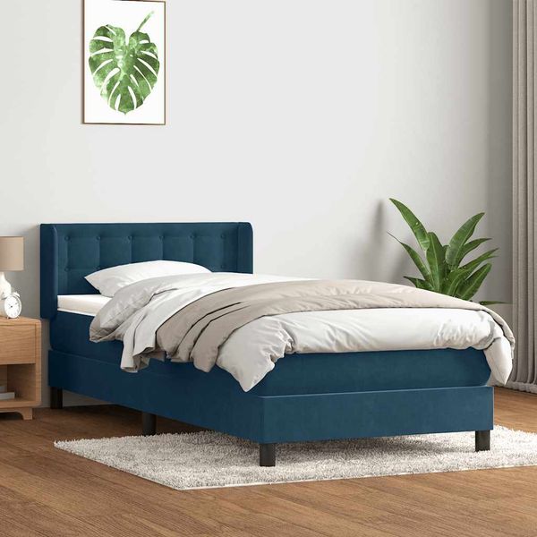vidaXL Posteľný rám boxsping s matracom tmavomodrý 80x210 cm zamat