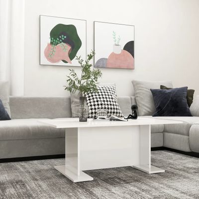 vidaXL Konferenčný stolík, lesklý biely 103,5x60x40cm kompozitné drevo