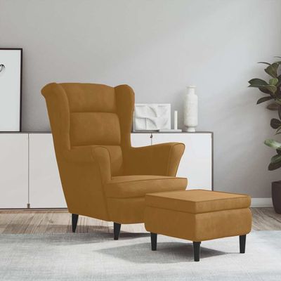 vidaXL Kreslo wingback s podnožkou hnedé zamatové